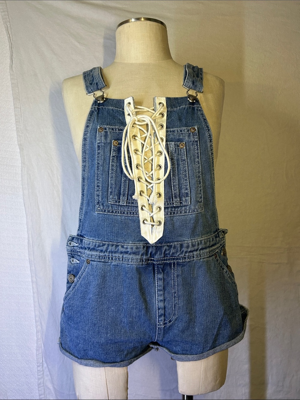 Forever 21 Blue Denim Lace-Up Short Overalls
